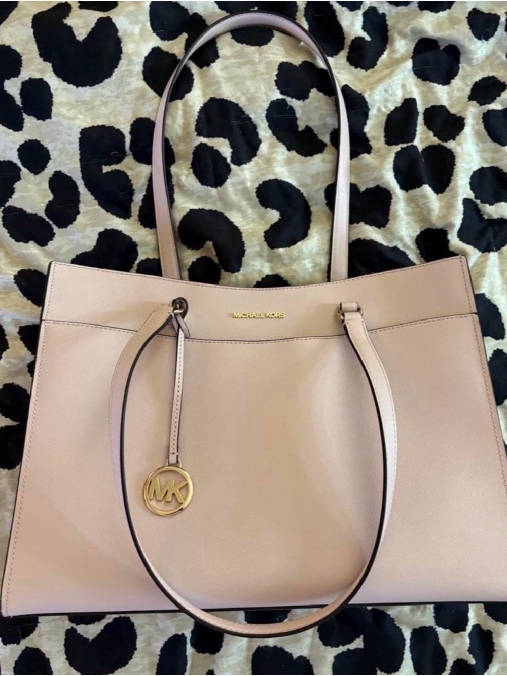 Michael Kors Blush Pink Leather Tote with Gold MK Pendant